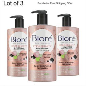 3 Lot ~ Biore Rose Quartz Charcoal Daily  Cleanser